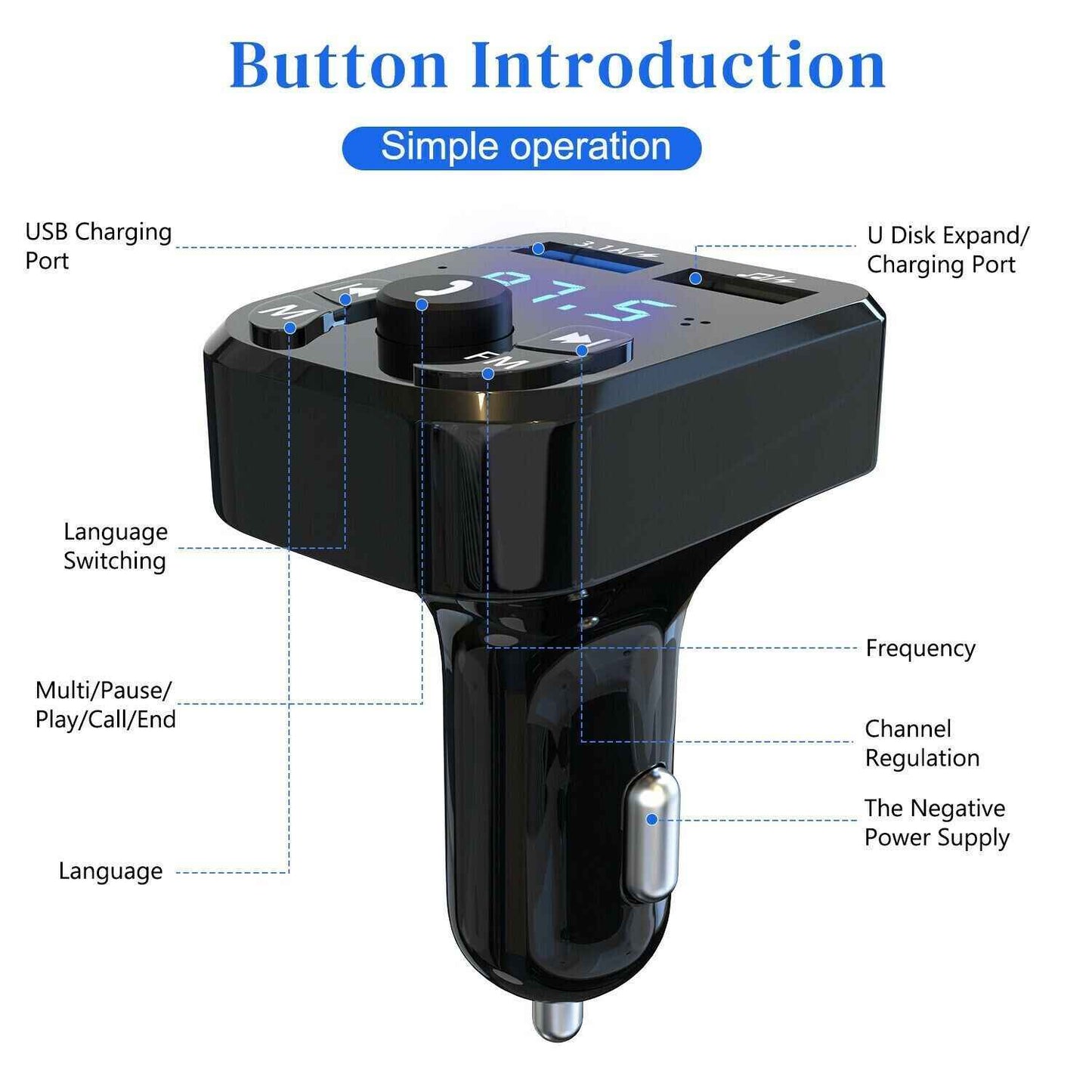 Wireless Bluetooth FM Transmitter Car Adapter & Charger