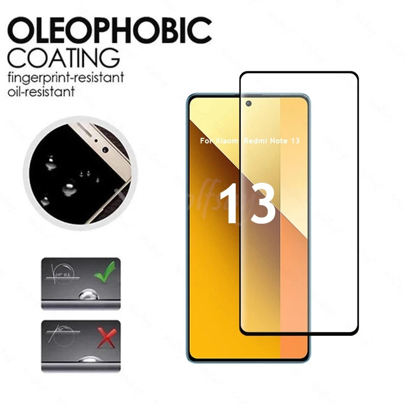 6 in 1 for Redmi Note 13 Glass Tempered Glass Redmi Note 13 Glass Full Cover Screen Protector Camera Film Redmi Note 13