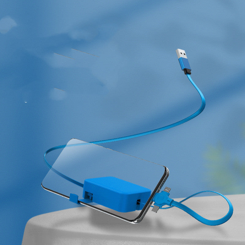 4 In 1 Retractable USB Cable Creative Macaron Type C Micro Cable For I Phone With Phone Stand Charging Data Cable Line Storage Box - Small Enterprise