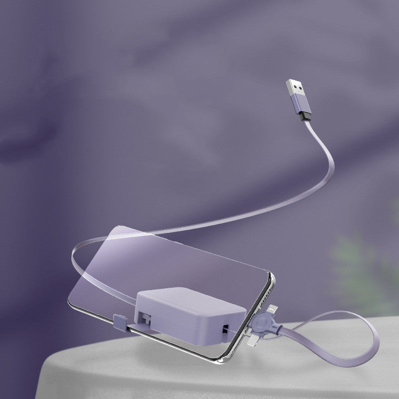 4 In 1 Retractable USB Cable Creative Macaron Type C Micro Cable For I Phone With Phone Stand Charging Data Cable Line Storage Box - Small Enterprise