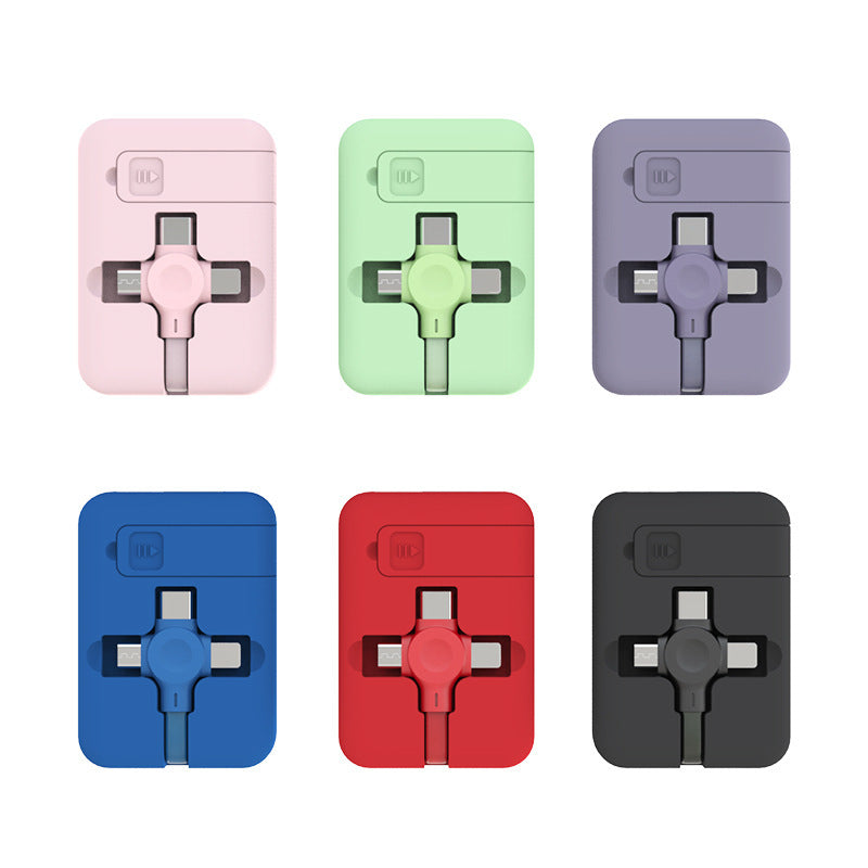 4 In 1 Retractable USB Cable Creative Macaron Type C Micro Cable For I Phone With Phone Stand Charging Data Cable Line Storage Box - Small Enterprise