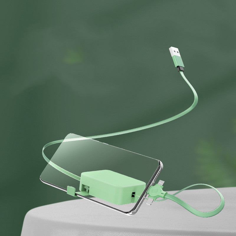 4 In 1 Retractable USB Cable Creative Macaron Type C Micro Cable For I Phone With Phone Stand Charging Data Cable Line Storage Box - Small Enterprise