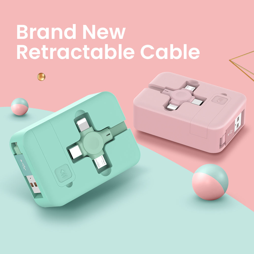 4 In 1 Retractable USB Cable Creative Macaron Type C Micro Cable For I Phone With Phone Stand Charging Data Cable Line Storage Box - Small Enterprise