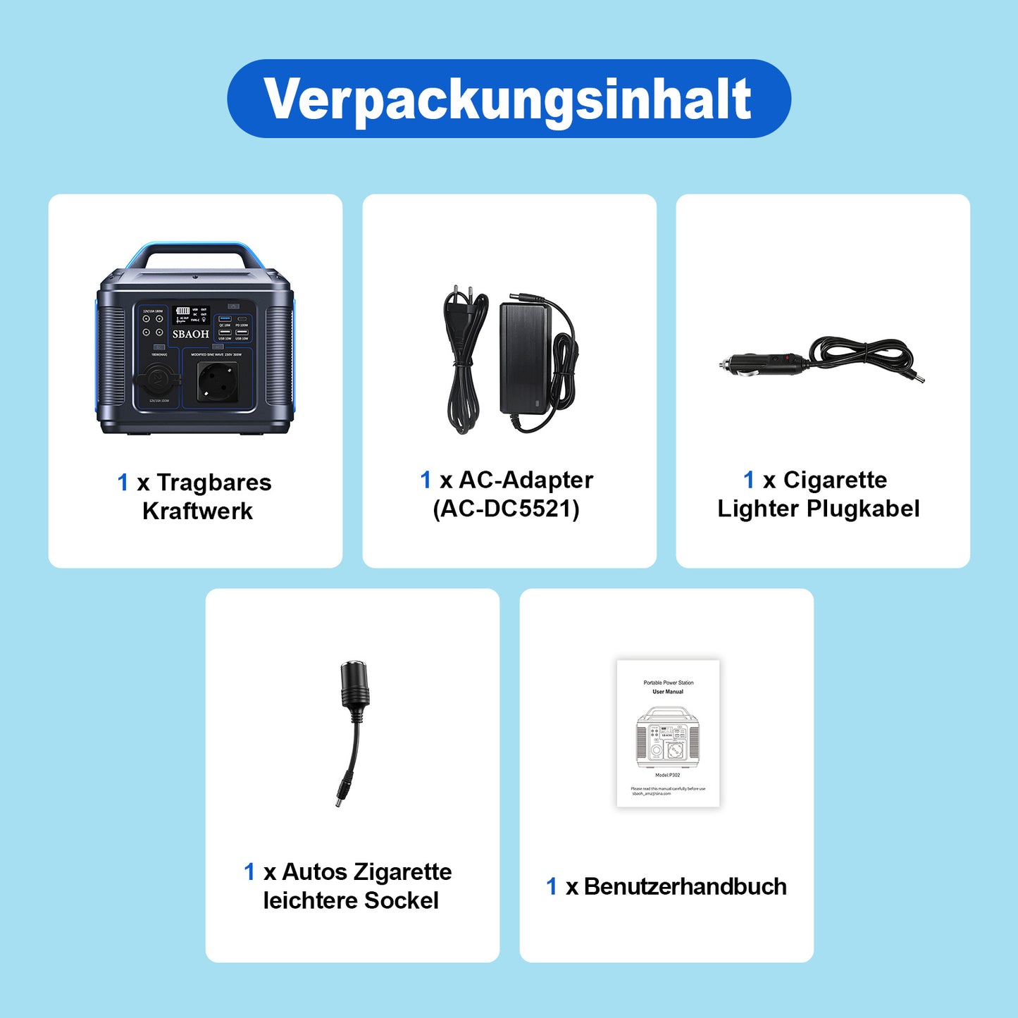 SBAOH Portable Power Station 300W,solar Power Generator 296Wh 80000mAh,solar Power Bank Portable Charger