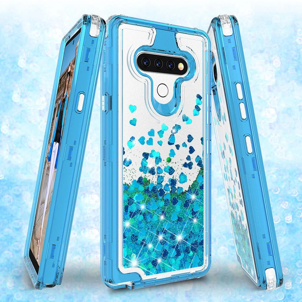 LG Stylo 6 / Stylo 6 plus Case, Clear Glitter Sparkle Flowing Liquid Shockproof Protective Case - Teal
