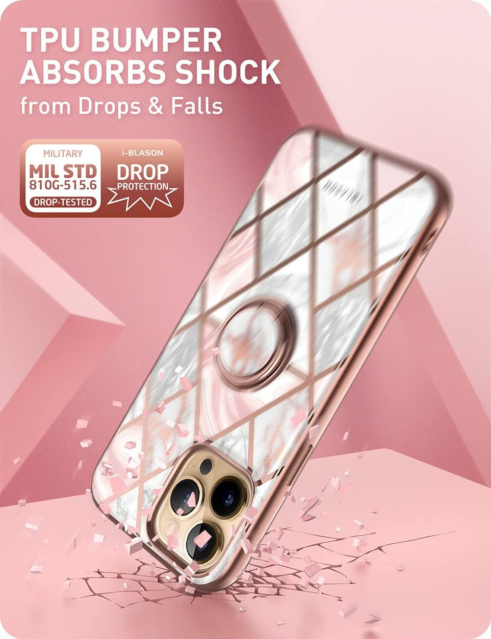 Cosmo Snap Case for Iphone 13 Pro (6.1 Inches) Slim Mobile Phone Case Shockproof Case Thin Protective Case with Built-In Ring Holder Supports Car Holder (Marble)