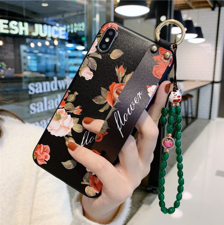 Compatible with Apple, Rose Flowers Wrist Strap phone Cases For iPhone - Small Enterprise