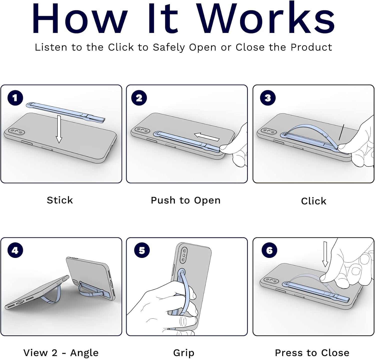 Ultra-Thin Phone Grip, Non-Slip Finger Strap , Adjustable Angle Strap Holder for Hand, Phone Case Accessory Gift for Iphone and Android