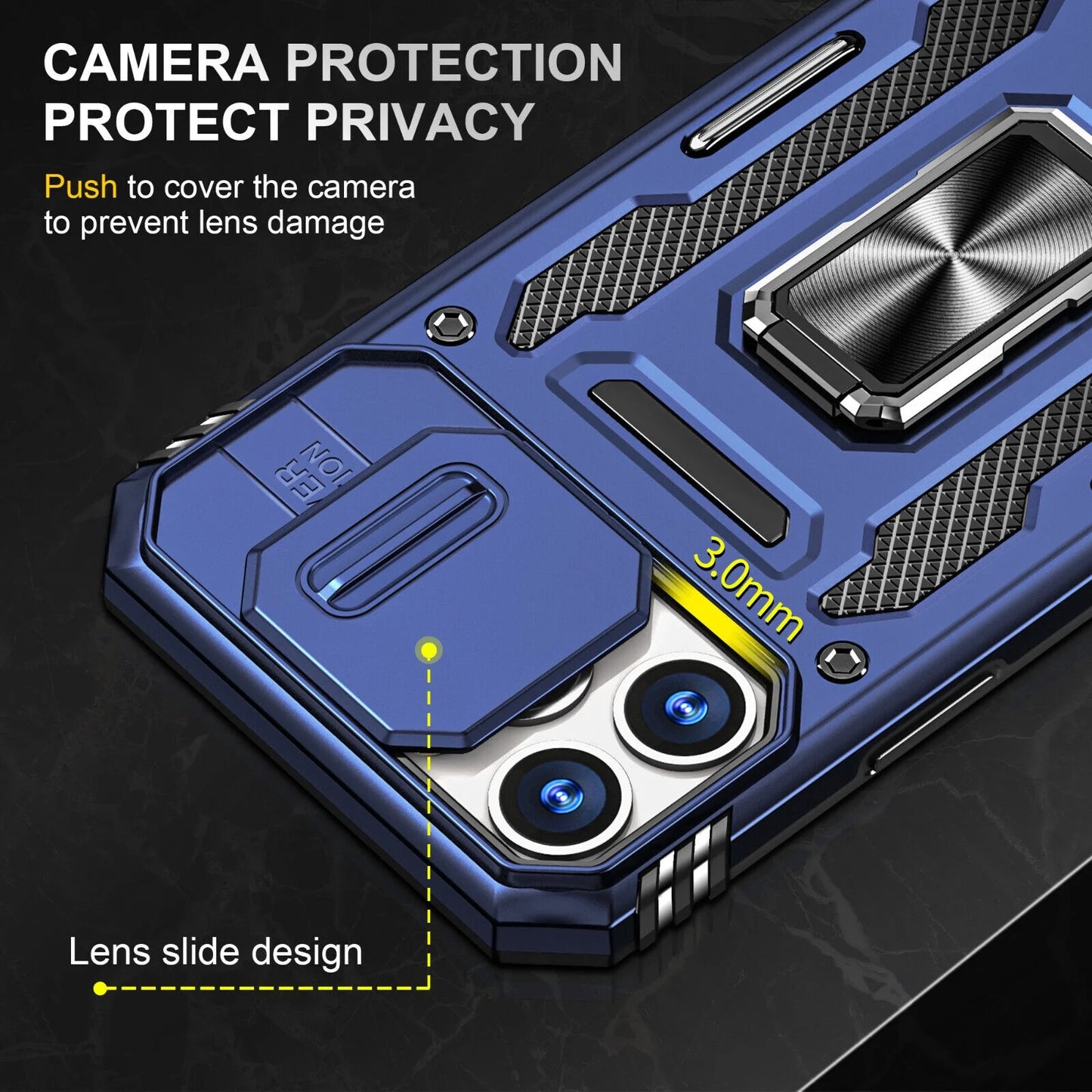Magnetic Kickstand Protective Cell Phone Case with Camera Cover for Apple Iphone 13/14, Blue