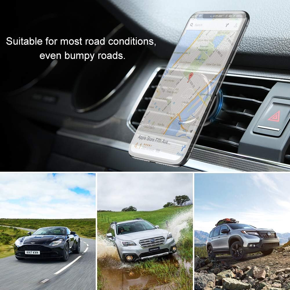 Magnetic Phone Car Mount Holder - Car Air Vent Magnet Cell Phone Holder for Car Strong N52 Magnetic Car Phone Mount with 4 Pcs Metal Plate Compatible with Iphone 12 Pro 11 Samsung Google LG