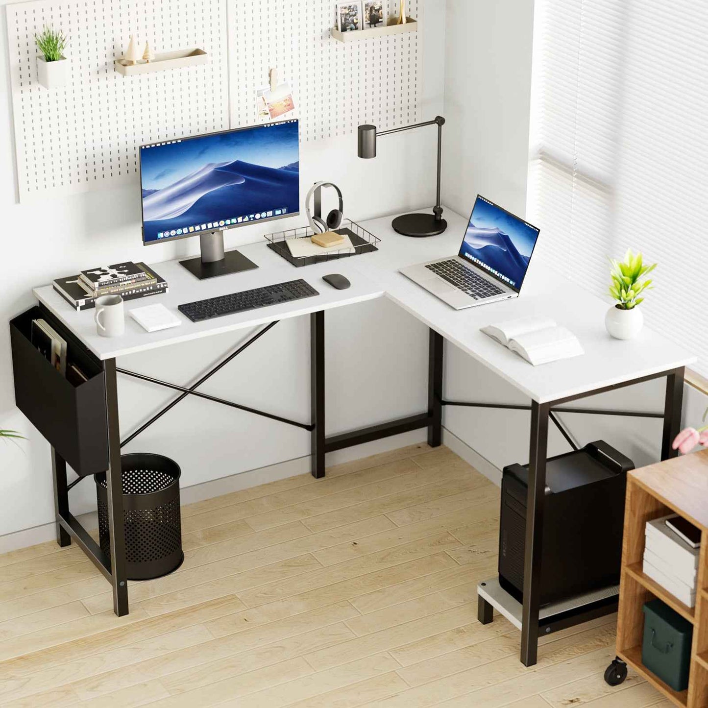 Modern L-Shaped Computer Desk with Shelves