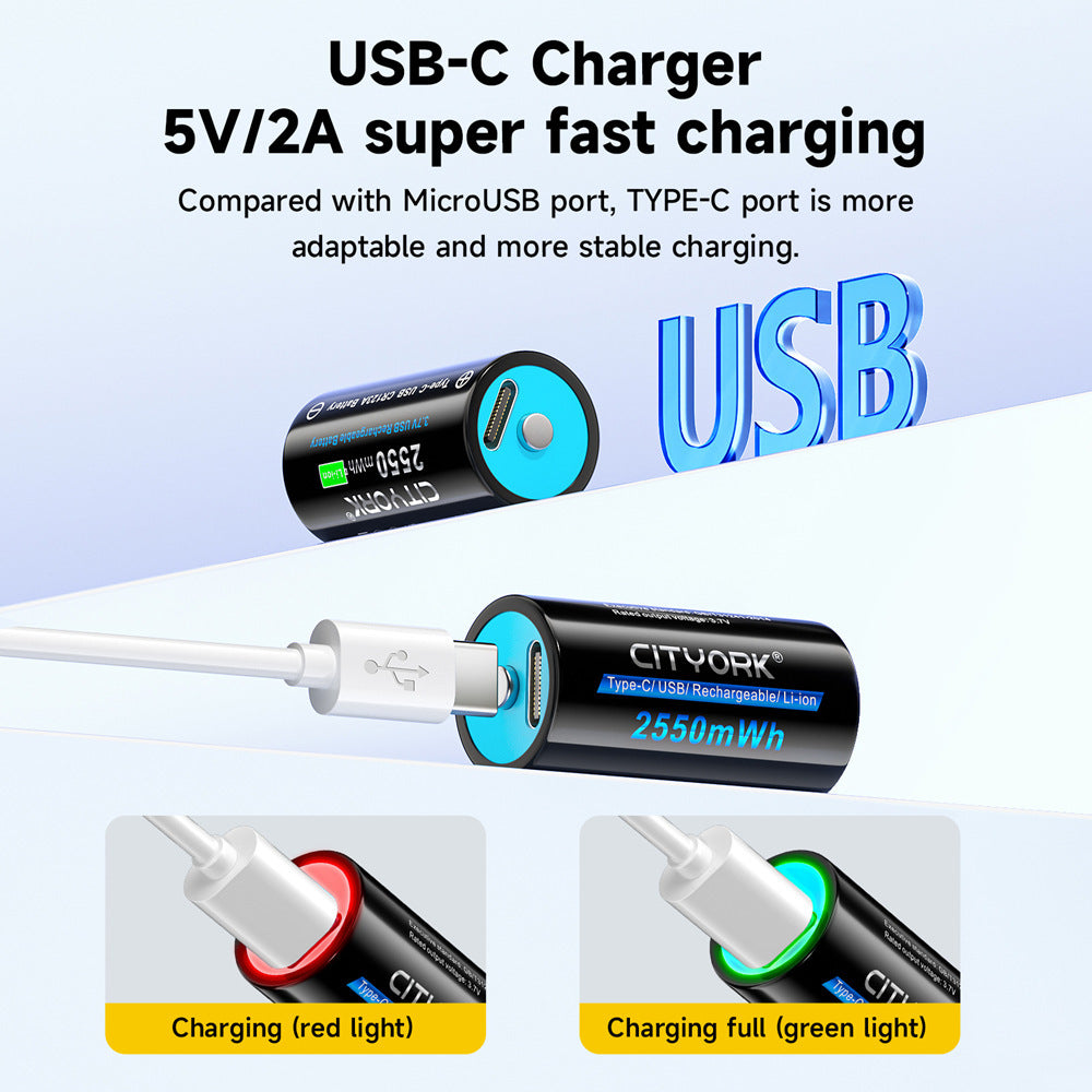 CR123AUSB Large Capacity Type-C 37V Lithium Battery