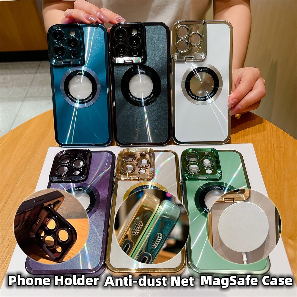 Electroplated Phone Case Luxury Plating CD Pattern Magsafe Bracket Case For  12 13 14 Pro Max Invisible Camera Stand Holder Lens Holder Magnetic Suction - Small Enterprise