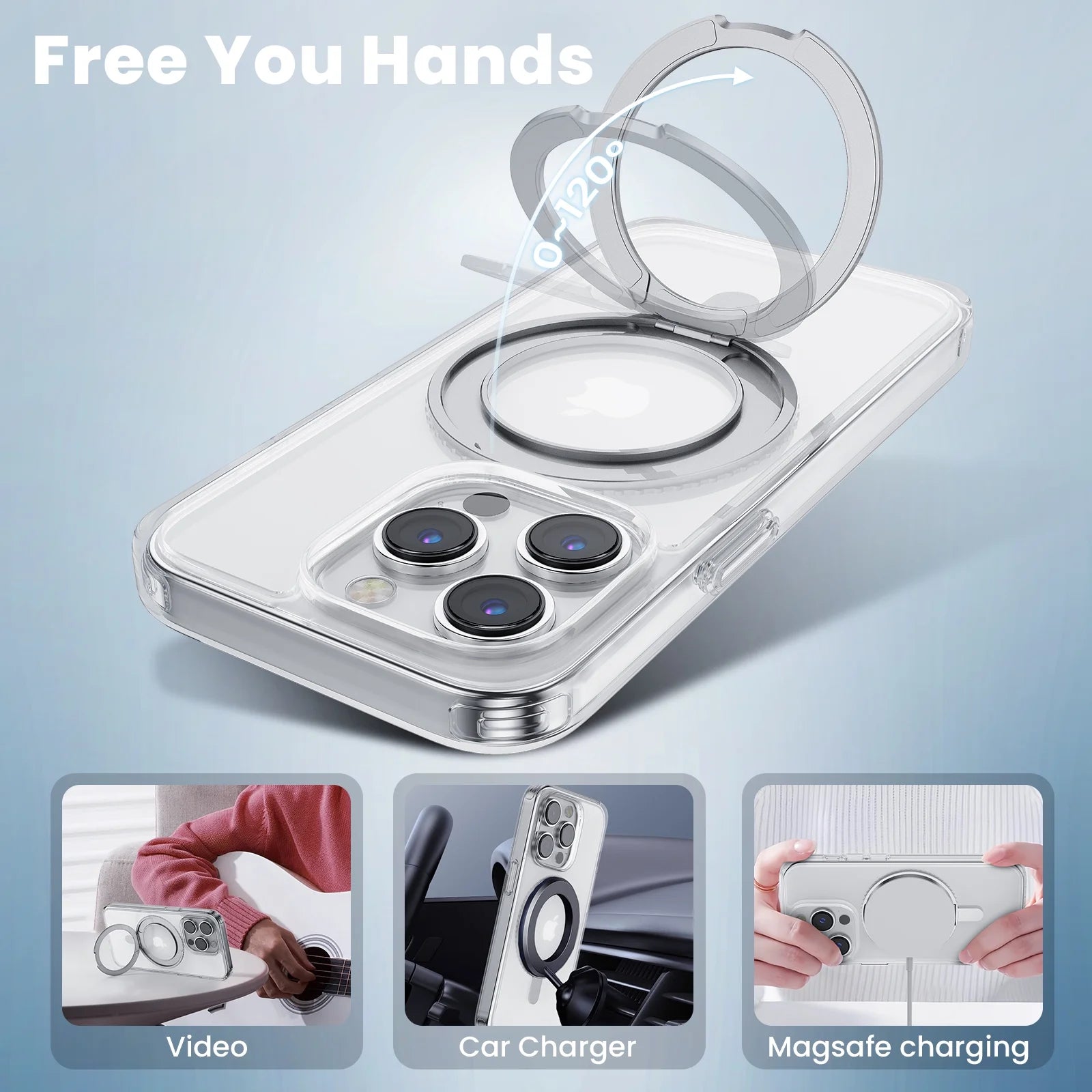 Iphone 14 Pro Case Magsafe Compatible, Acrylic Phone Case with 360° Magnetic Ring Stand