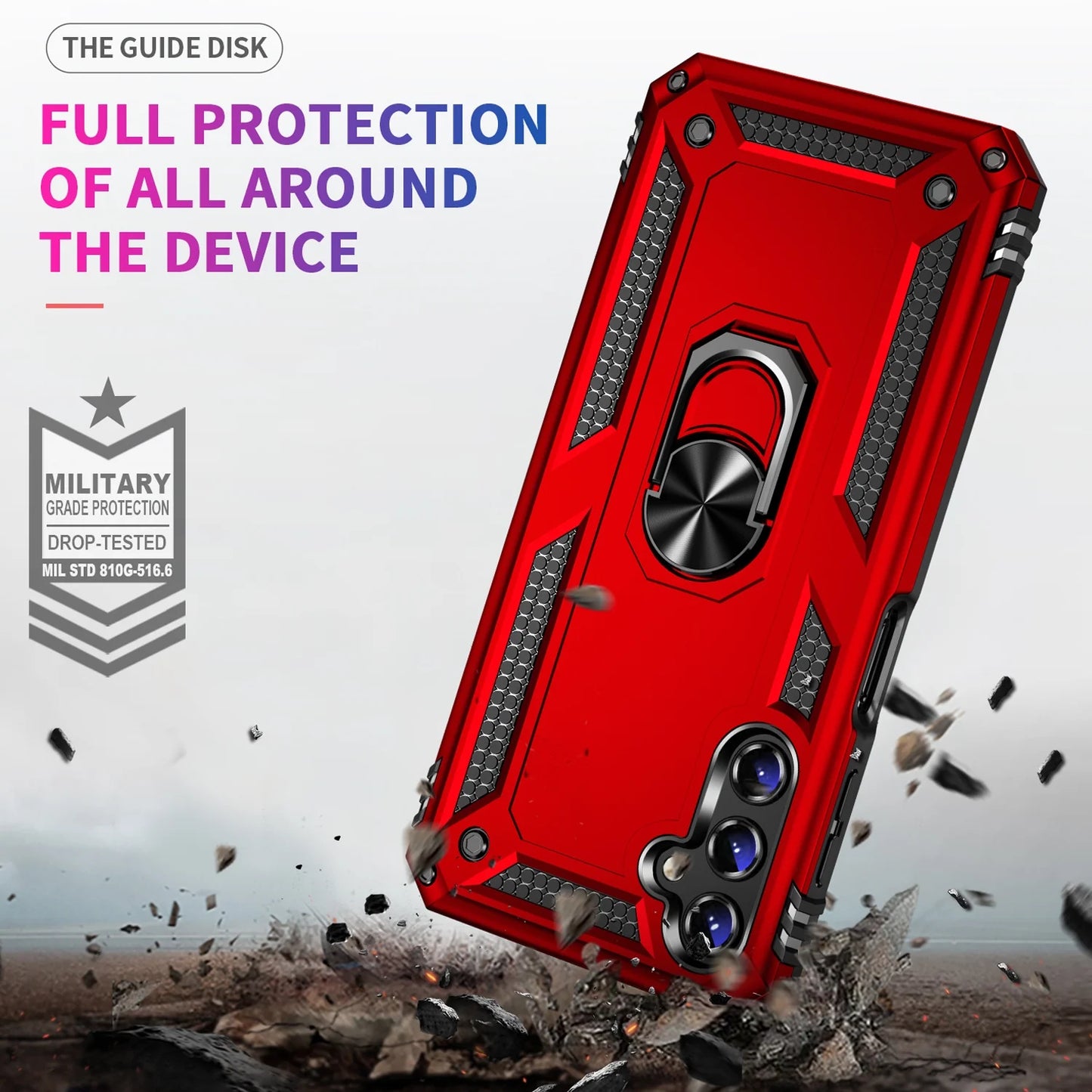 for Samsung Galaxy A15 5G Phone Case, with Tempered Glass Screen Protector, Impact Resistant Metal Ring Magnetic Support Kickstand Drop Protector Cover for Galaxy A15 5G (Blue)