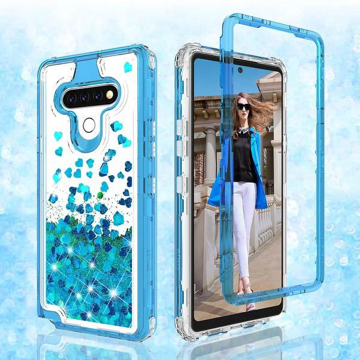 LG Stylo 6 / Stylo 6 plus Case, Clear Glitter Sparkle Flowing Liquid Shockproof Protective Case - Teal