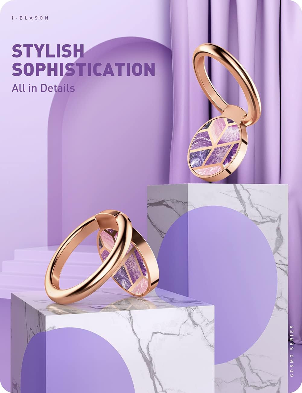 I-Blaosn 360 Degree Rotating Phone Ring Holder with Sparkling Design for Iphone and Android Smartphones (Ameth)