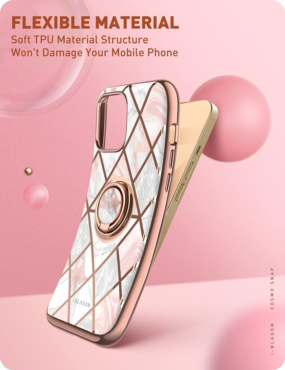 Cosmo Snap Case for Iphone 13 Pro (6.1 Inches) Slim Mobile Phone Case Shockproof Case Thin Protective Case with Built-In Ring Holder Supports Car Holder (Marble)