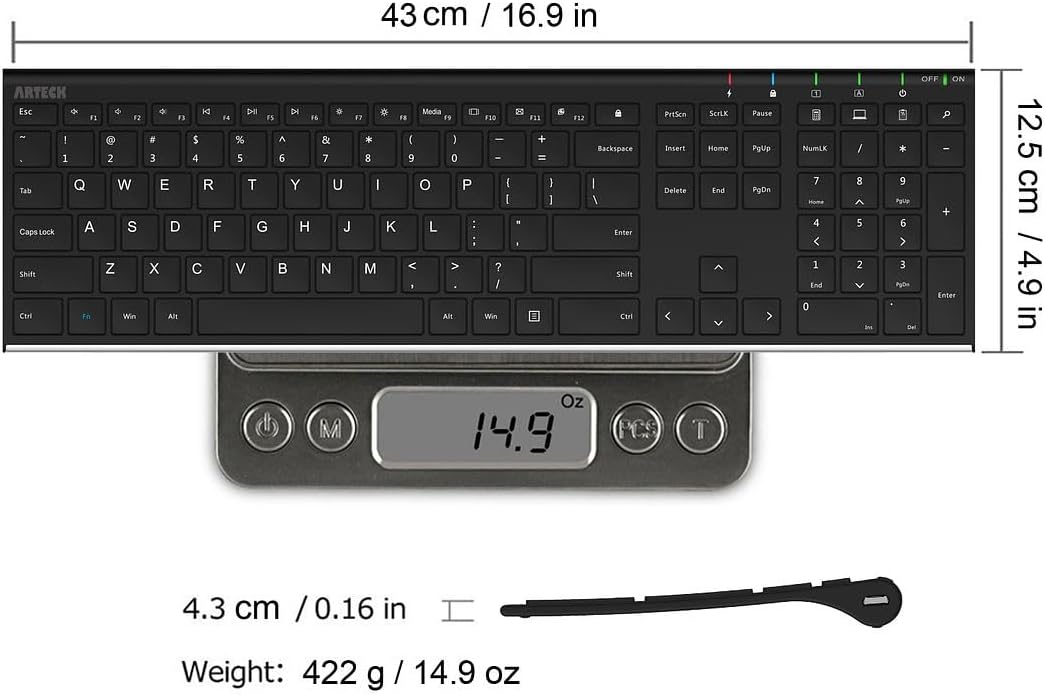 Arteck SlimSteel Wireless Keyboard with Numpad