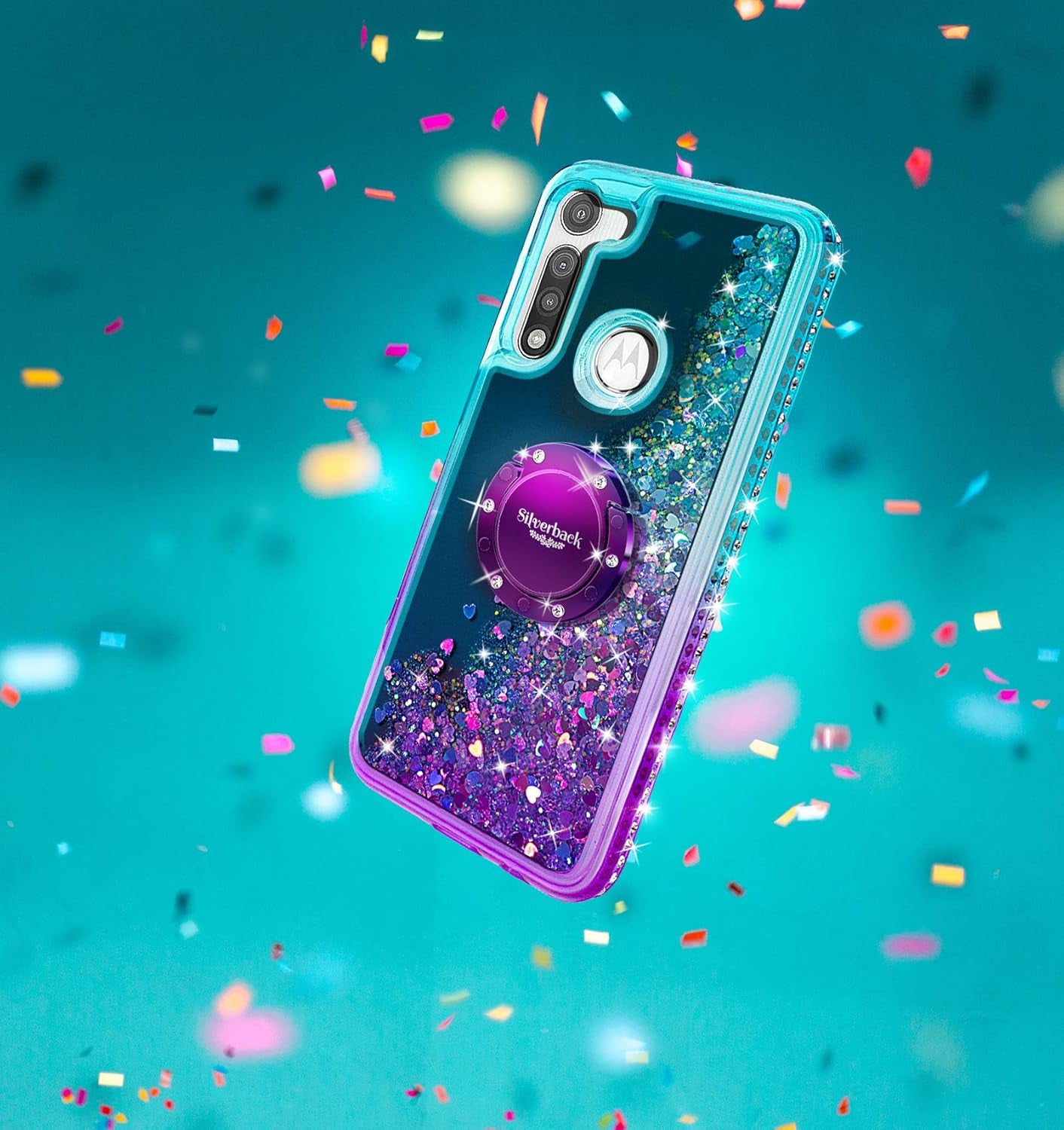 for Moto G Fast Case, Moving Liquid Holographic Sparkle Glitter Case with Kickstand, Bling Diamond Ring Stand Protective Girls Women Case for Motorola Moto G Fast 2020 -Purple