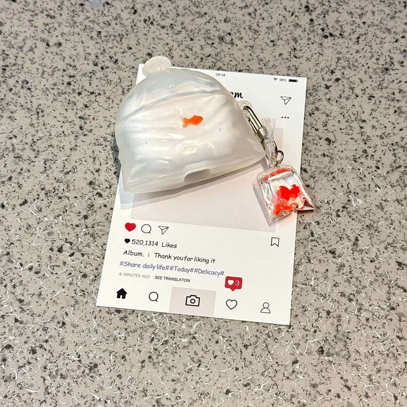 White Transparent Garbage Bag Goldfish Pendant Bluetooth Earbuds Case