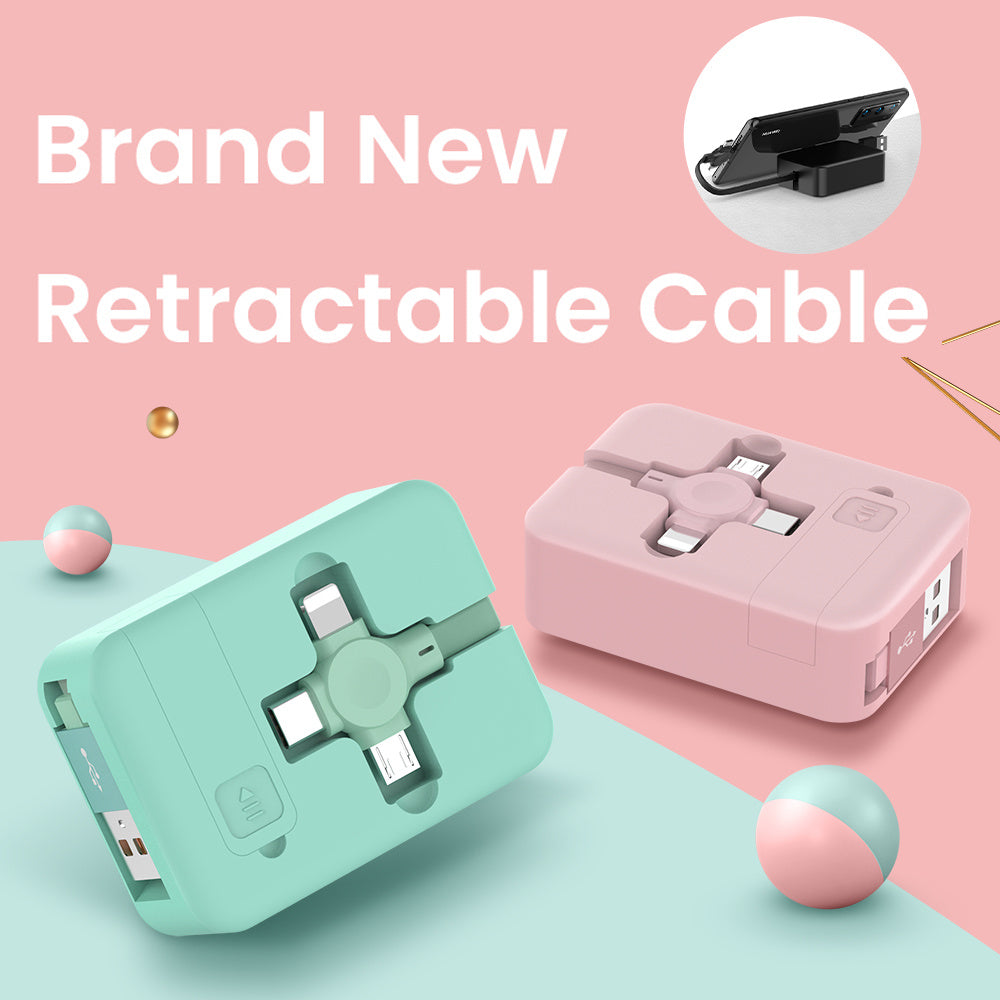 4 In 1 Retractable USB Cable Creative Macaron Type C Micro Cable For I Phone With Phone Stand Charging Data Cable Line Storage Box - Small Enterprise