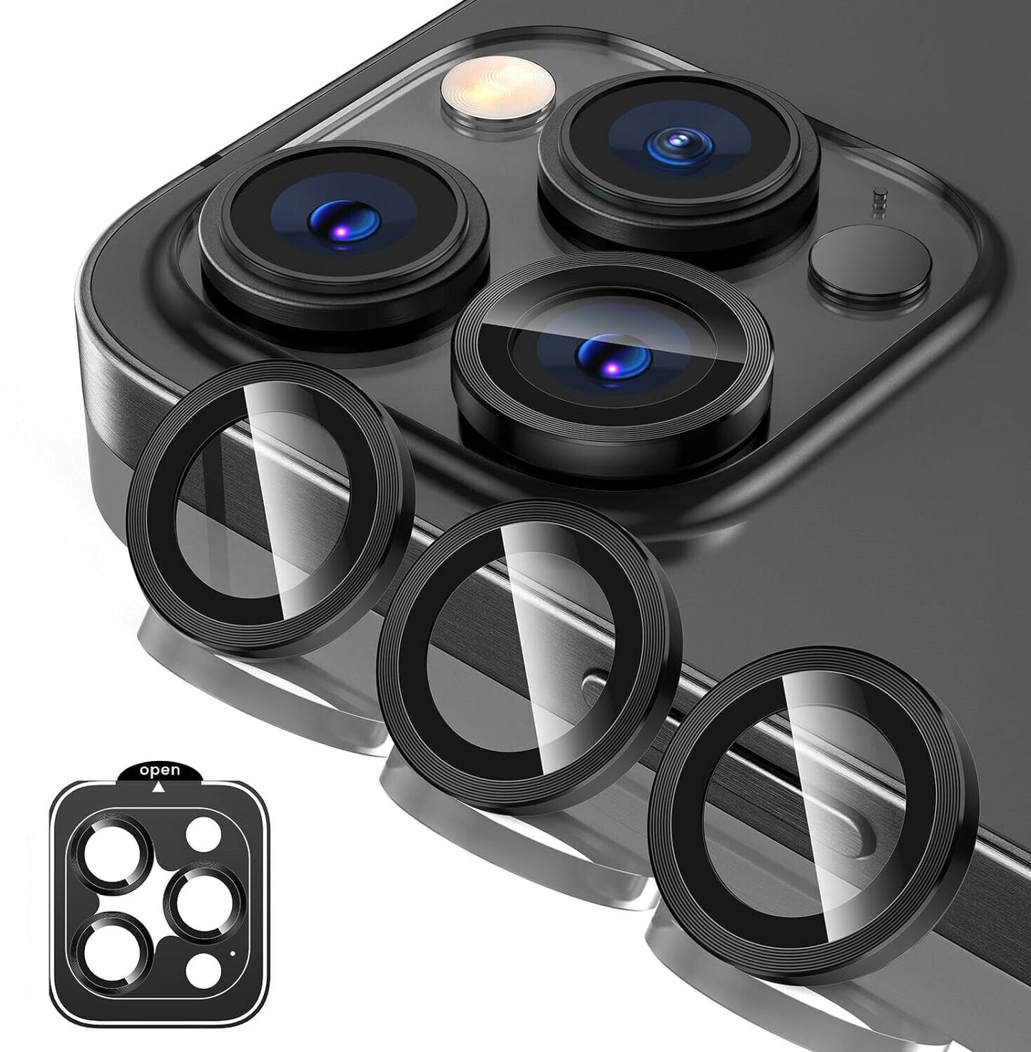 For Iphone 16 15 Pro Max plus Metal Ring Tempered Glass Camera Lens Protector