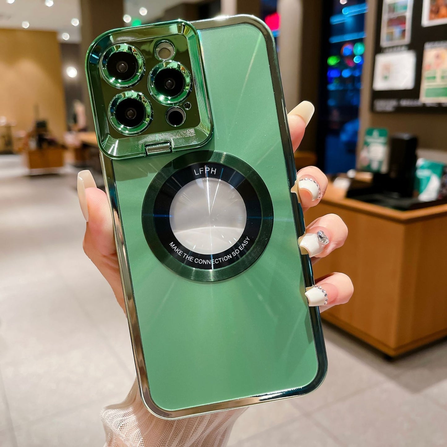 Electroplated Phone Case Luxury Plating CD Pattern Magsafe Bracket Case For 12 13 14 Pro Max Invisible Camera Stand Holder Lens Holder Magnetic Suction - Small Enterprise