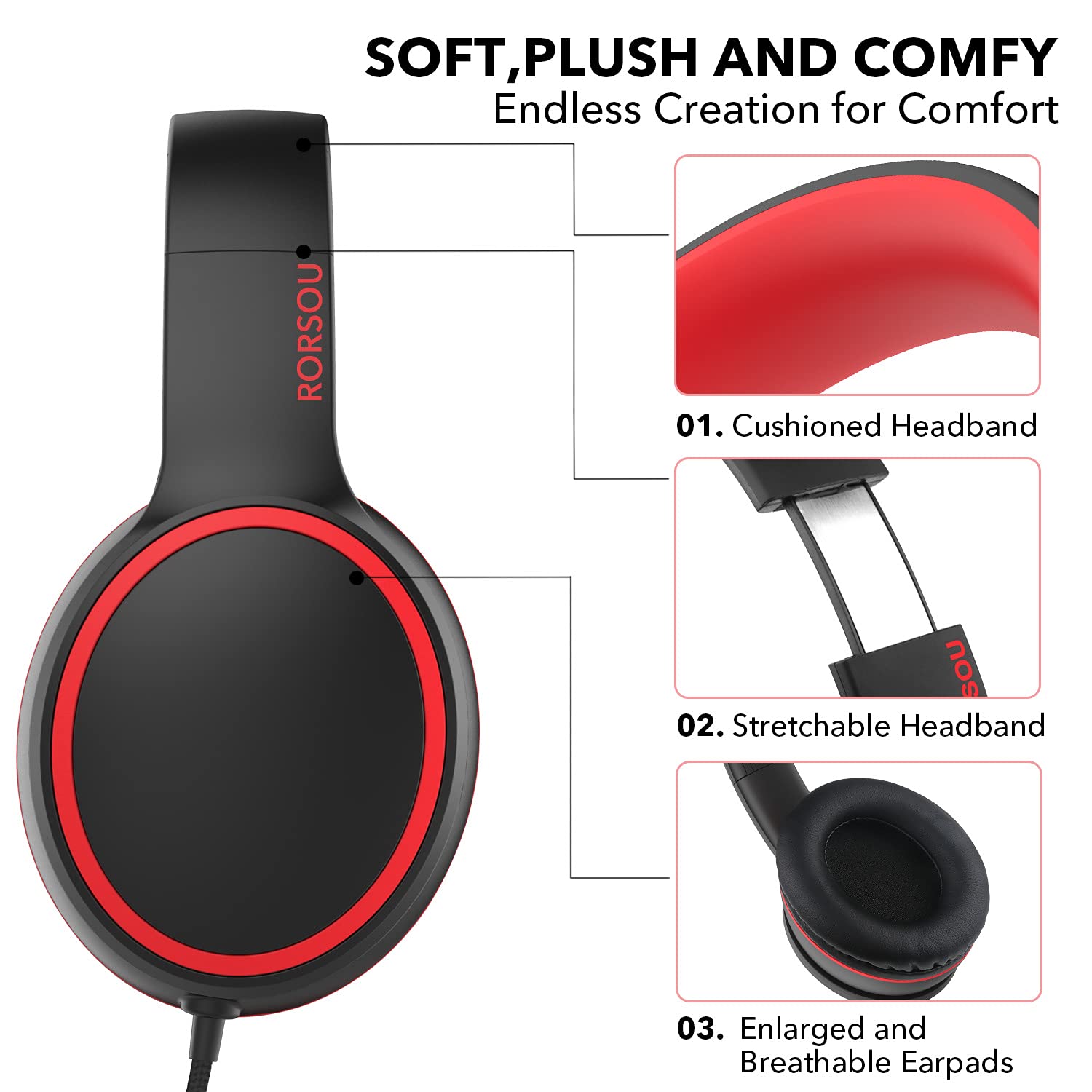 RORSOU R10 Foldable Bass Headphones with Mic - Small Enterprise