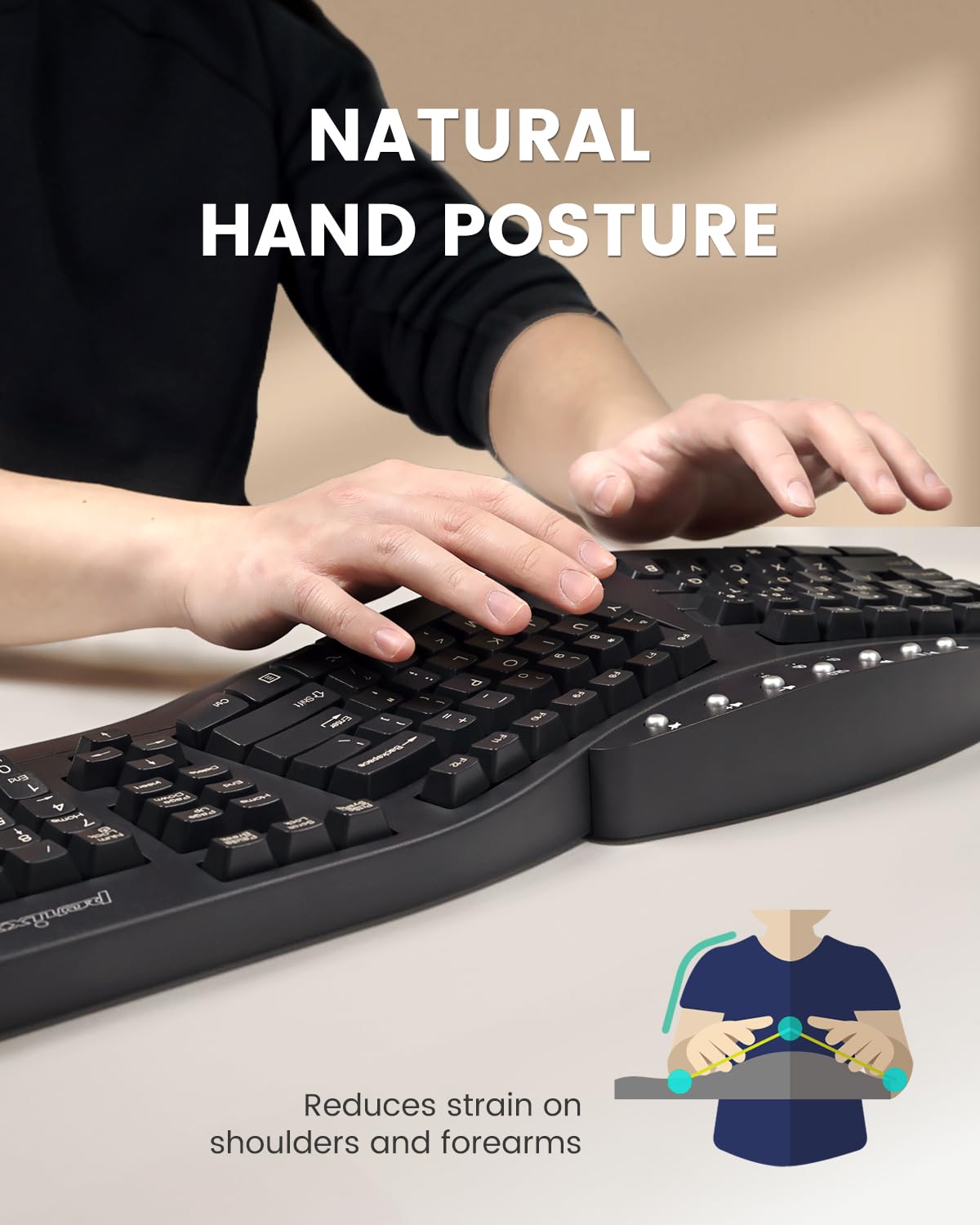PeriSplit Ergonomic Keyboard with Wrist Rest - Black