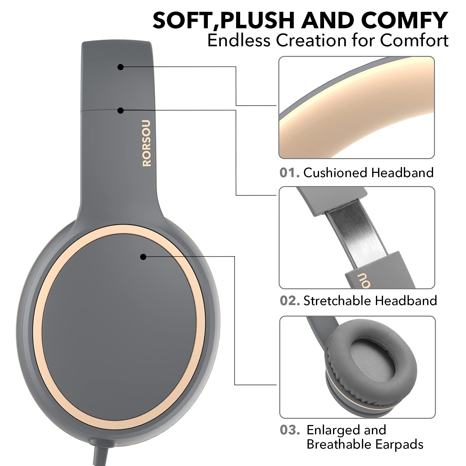 RORSOU R10 Foldable Bass Headphones with Mic - Small Enterprise