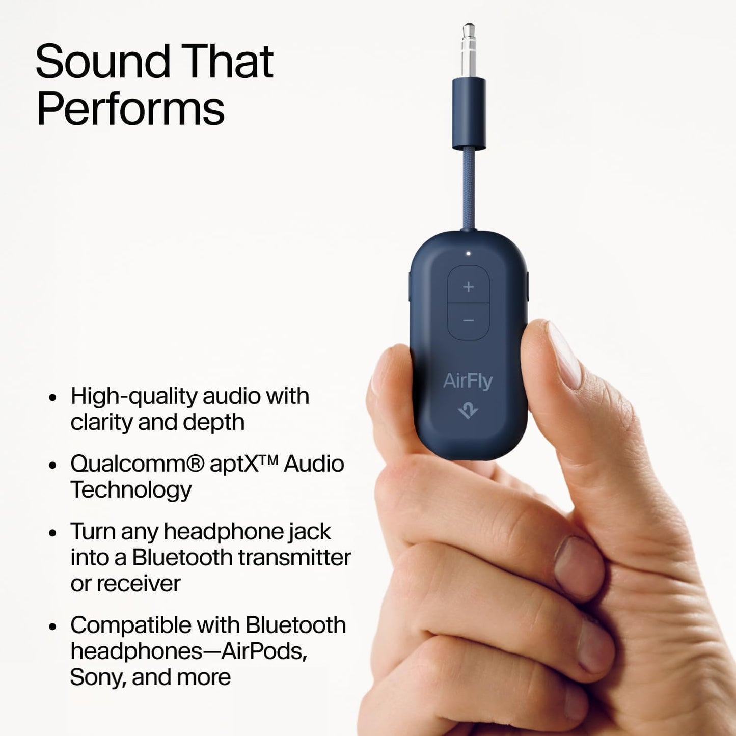 Twelve South AirFly SE | Bluetooth Wireless Audio Transmitter Adapter for AirPods/Headphones, 20+ Hr Battery, Works with 3.5mm aux Jacks on Airplanes, TVs, Gym Equipment, and Travel - Small Enterprise