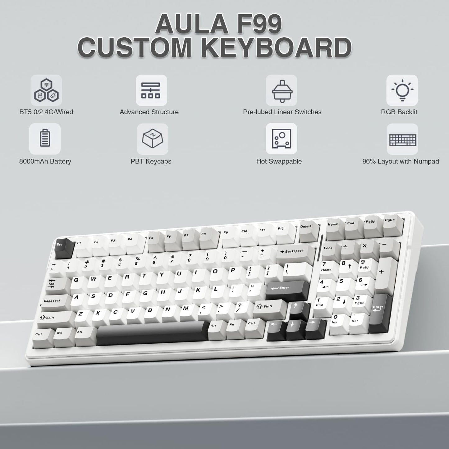 AULA F99 Tri-Mode RGB Wireless Mechanical Keyboard