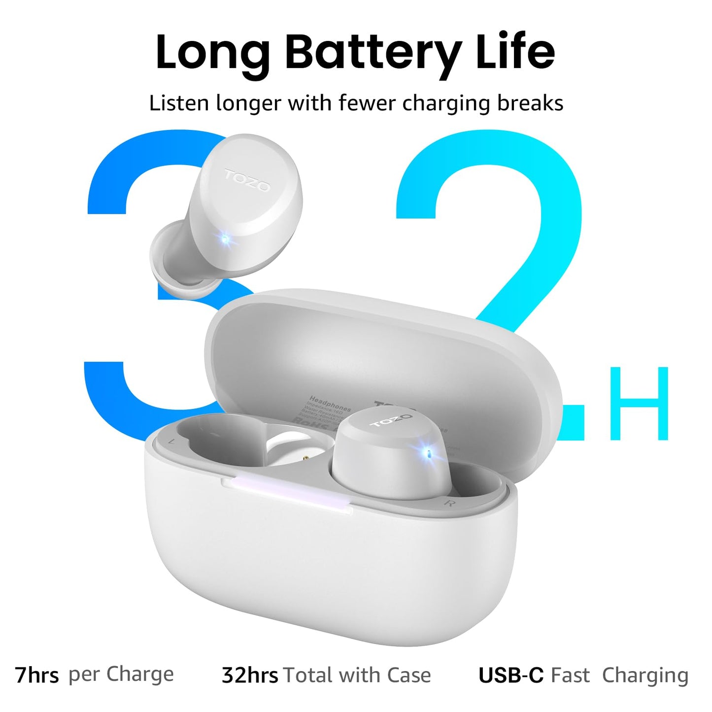 TOZO A1 Wireless Earbuds Bluetooth 5.3 Light Weight in Ear IPX5 Waterproof Headphones 2 Mic for AI Calls, Immersive Premium Sound Bass Headset with Charging Case, 32 Presets EQ Customization via App