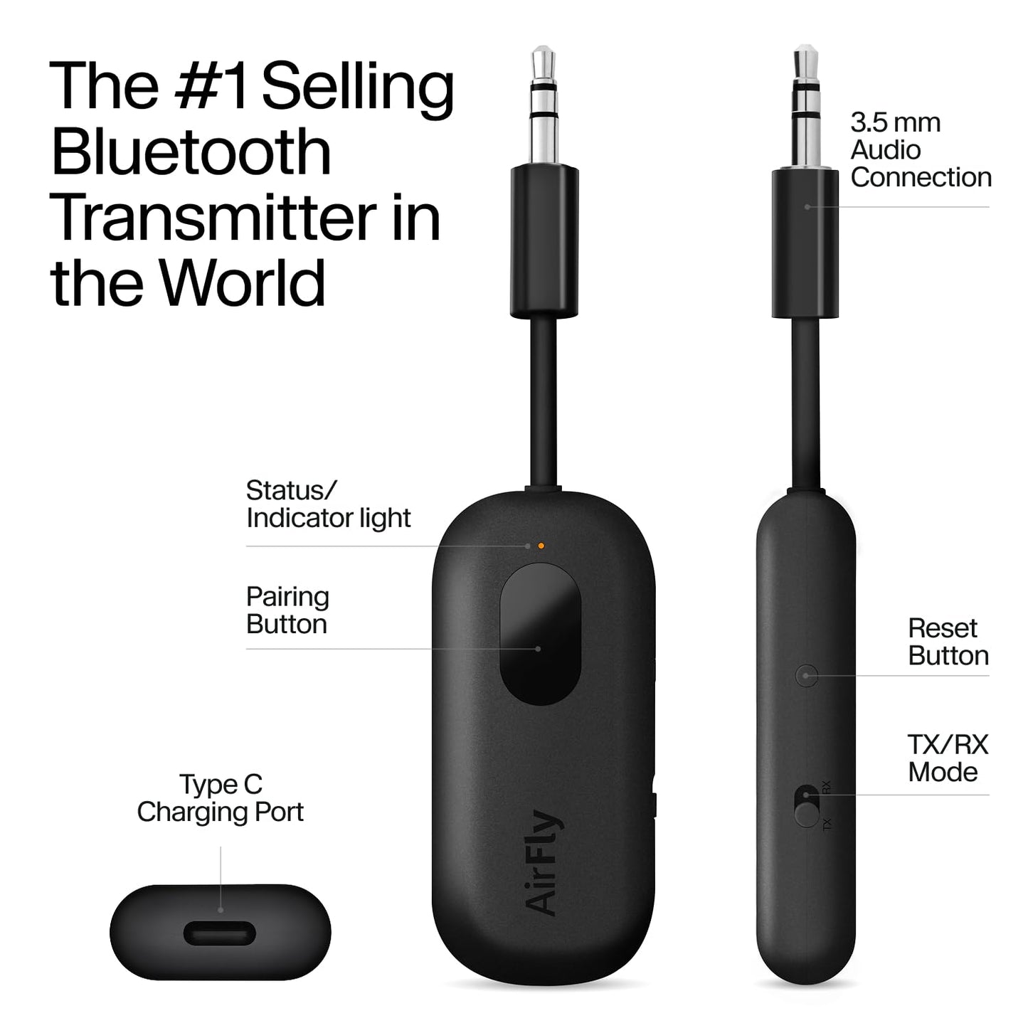 Twelve South AirFly SE | Bluetooth Wireless Audio Transmitter Adapter for AirPods/Headphones, 20+ Hr Battery, Works with 3.5mm aux Jacks on Airplanes, TVs, Gym Equipment, and Travel - Small Enterprise