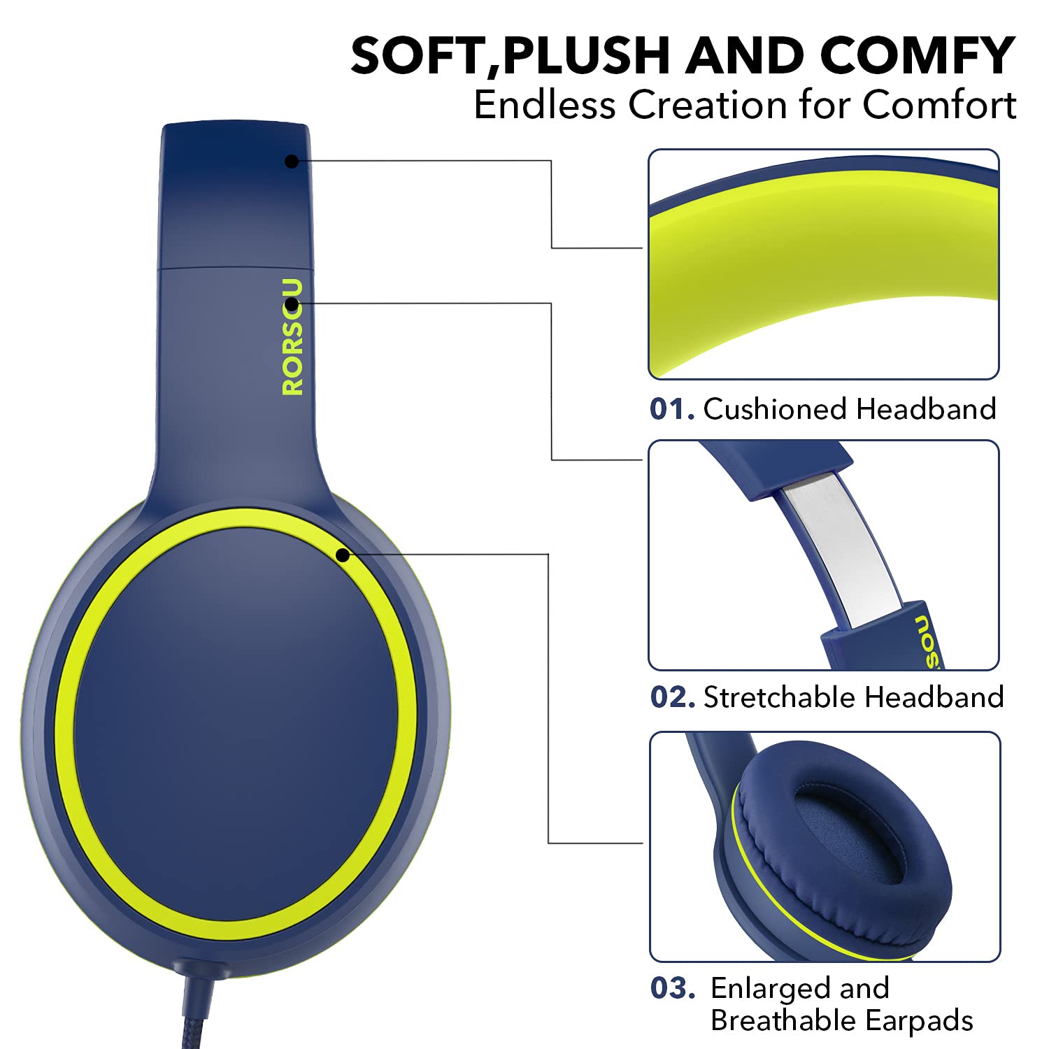 RORSOU R10 Foldable Bass Headphones with Mic - Small Enterprise