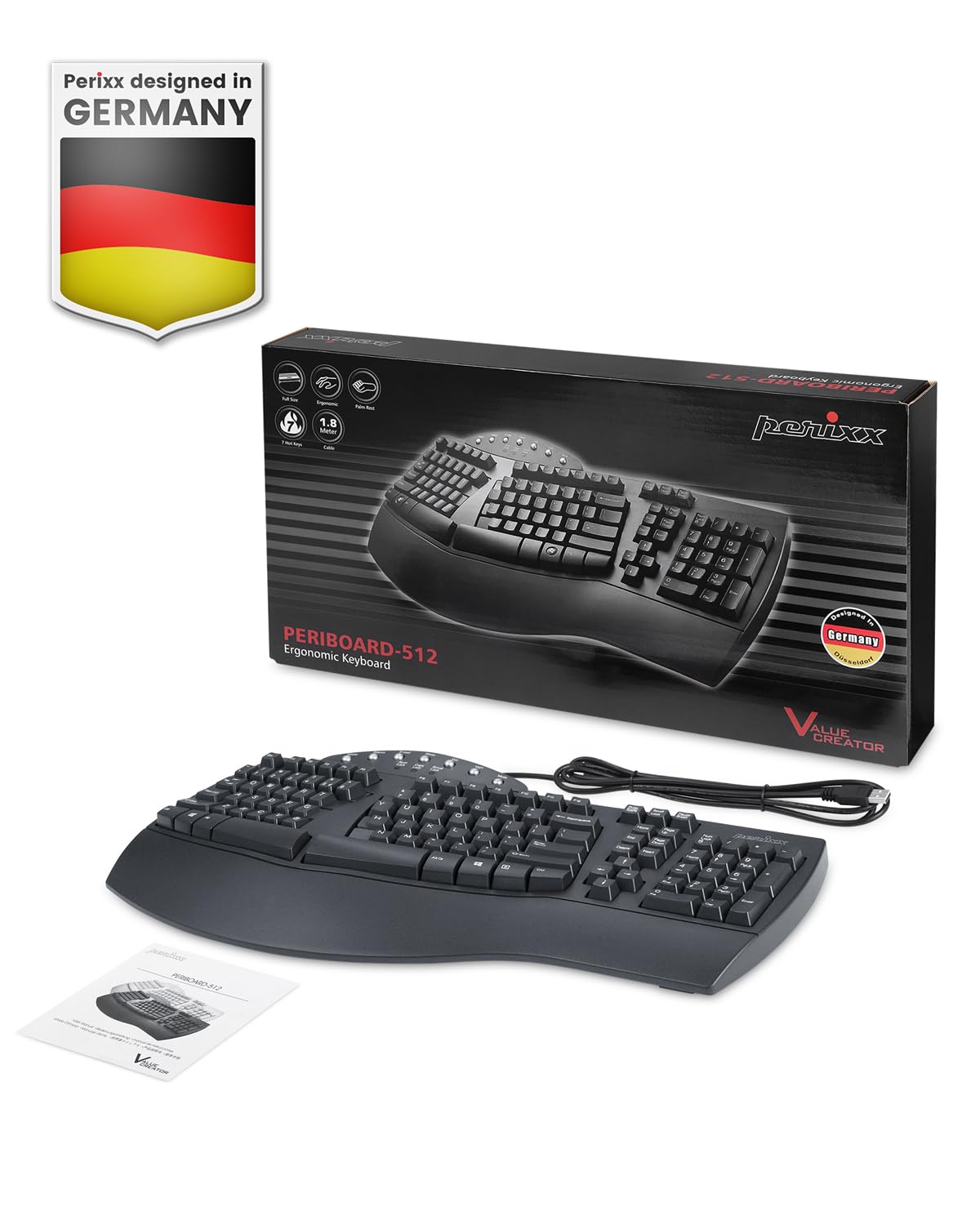 PeriSplit Ergonomic Keyboard with Wrist Rest - Black
