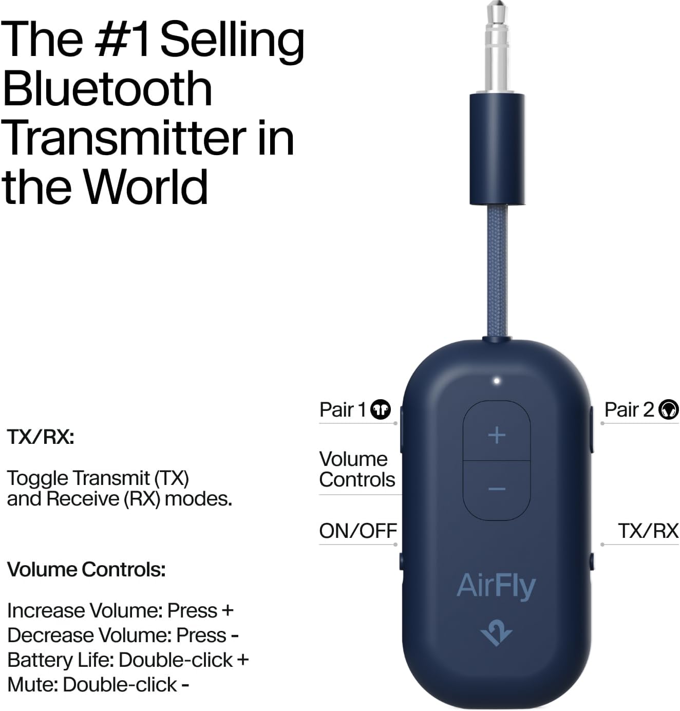 Twelve South AirFly SE | Bluetooth Wireless Audio Transmitter Adapter for AirPods/Headphones, 20+ Hr Battery, Works with 3.5mm aux Jacks on Airplanes, TVs, Gym Equipment, and Travel - Small Enterprise