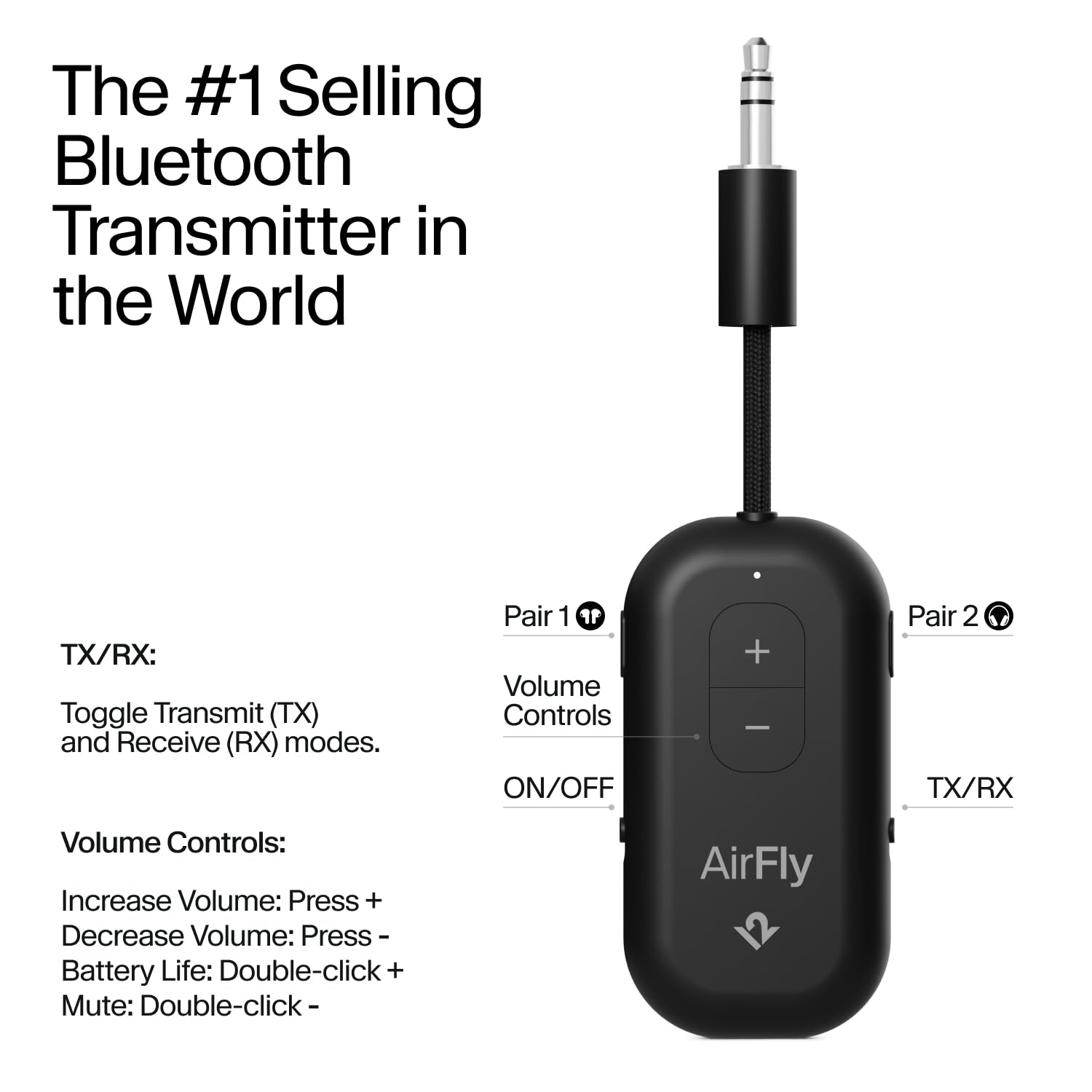 Twelve South AirFly SE | Bluetooth Wireless Audio Transmitter Adapter for AirPods/Headphones, 20+ Hr Battery, Works with 3.5mm aux Jacks on Airplanes, TVs, Gym Equipment, and Travel - Small Enterprise