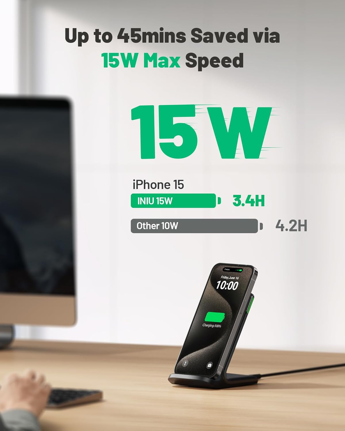 Wireless Charger, 15W Fast Qi Certified Wireless Charging Station with Sleep-Friendly Adaptive Light Compatible with Iphone 16 15 14 13 Pro XS 8 plus Samsung Galaxy S25 S24 S23 Note 20 Google Etc