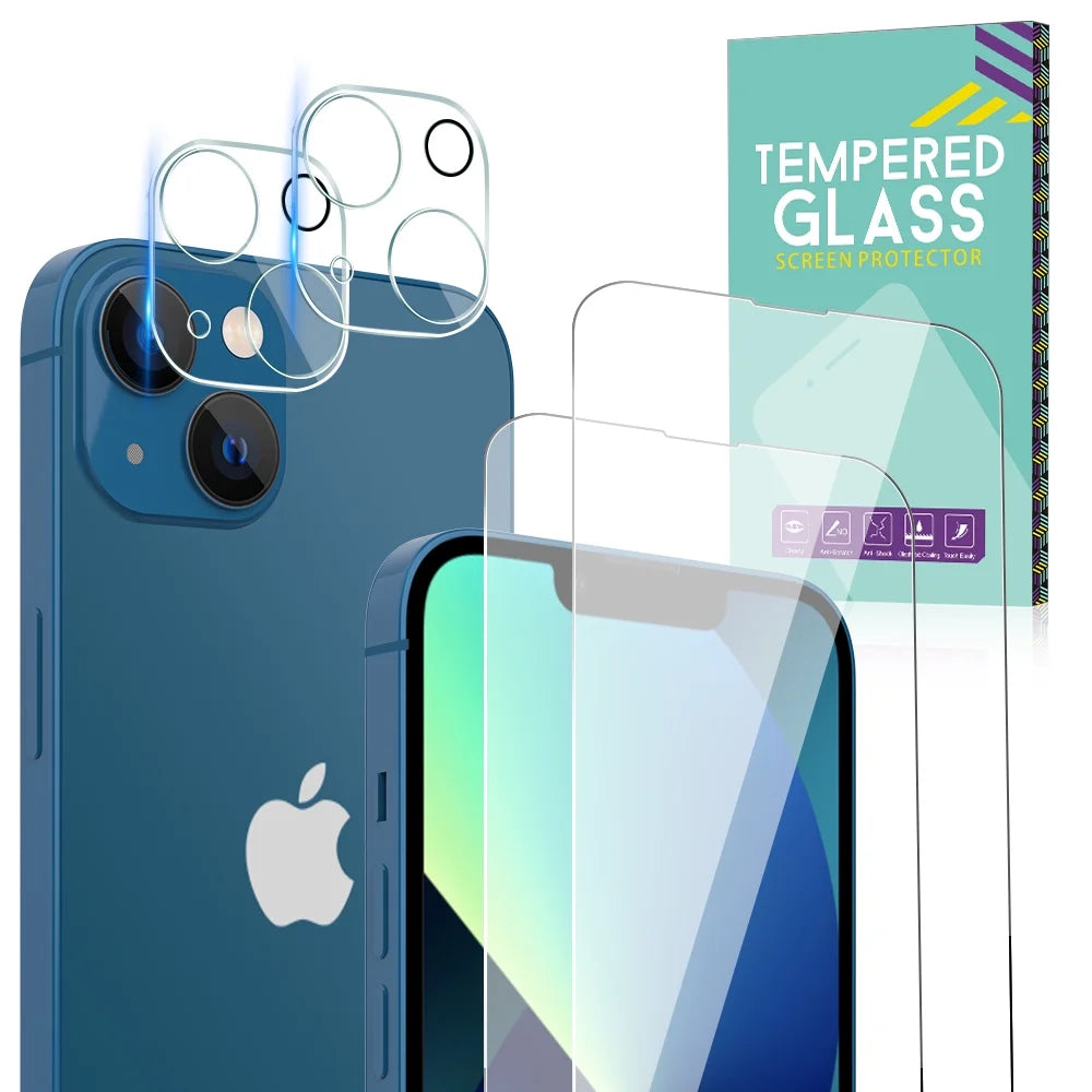 Iphone 13 Screen Protector Tempered Glass + Camera Lens Protector, for Iphone 12 13 Pro Max Screen Protector, 9H Clear