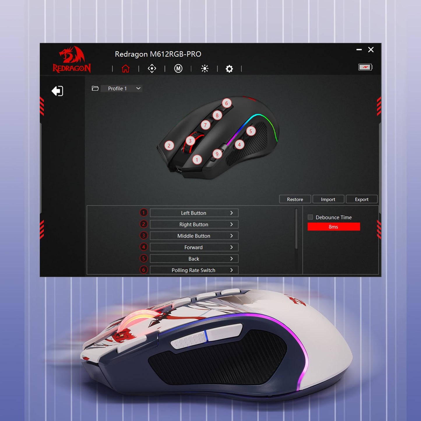 Redragon M612 PRO Swift RGB: 9-Button Gaming Mouse