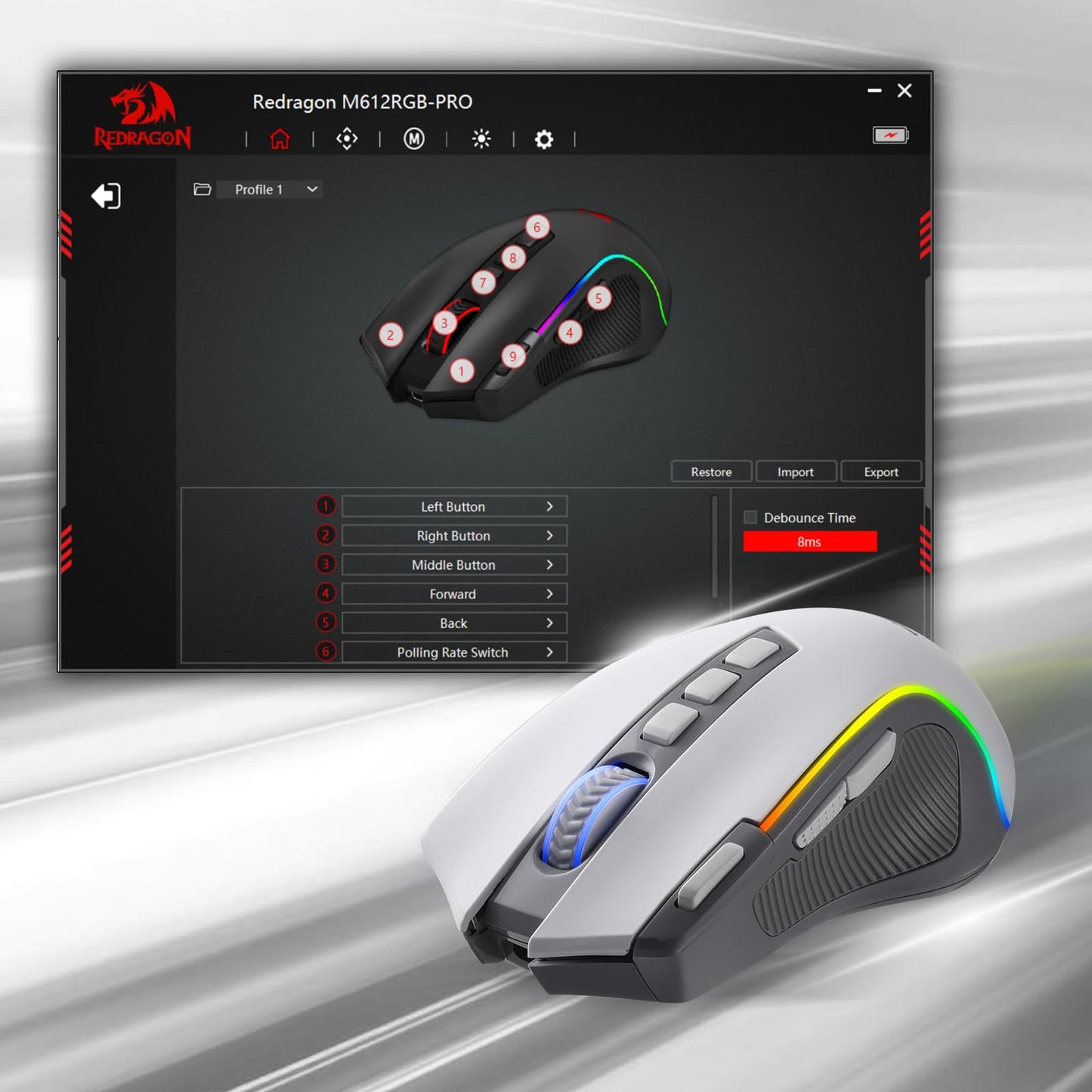 Redragon M612 PRO Swift RGB: 9-Button Gaming Mouse