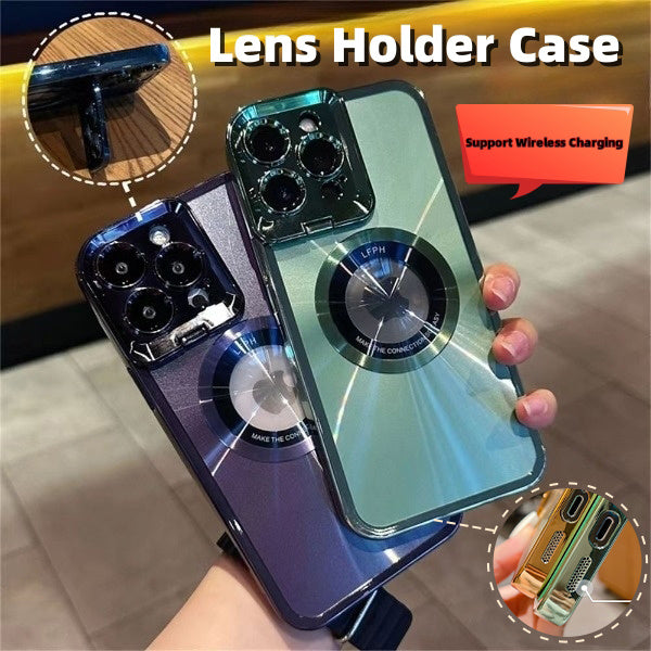 Electroplated Phone Case Luxury Plating CD Pattern Magsafe Bracket Case For  12 13 14 Pro Max Invisible Camera Stand Holder Lens Holder Magnetic Suction - Small Enterprise