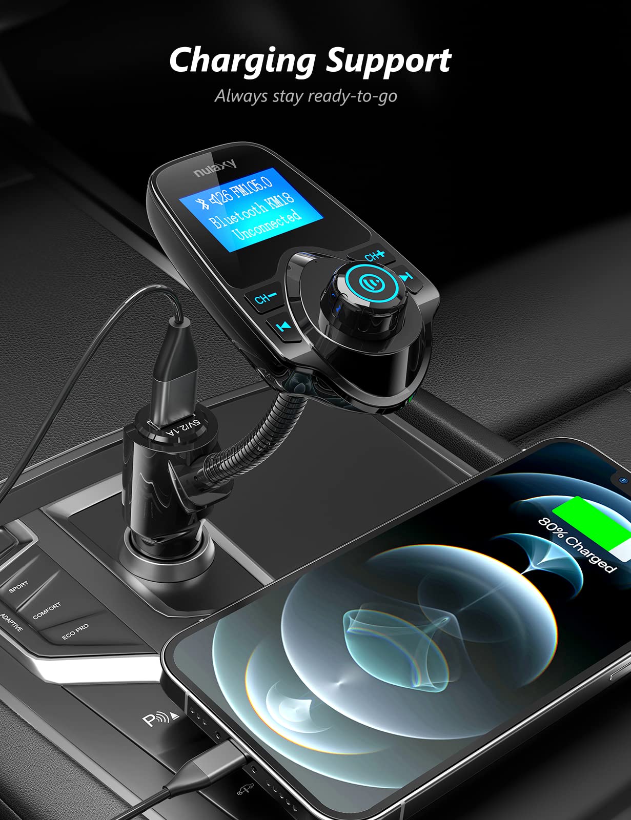 Nulaxy FlexiConnect: 2024 Bluetooth FM Car Adapter