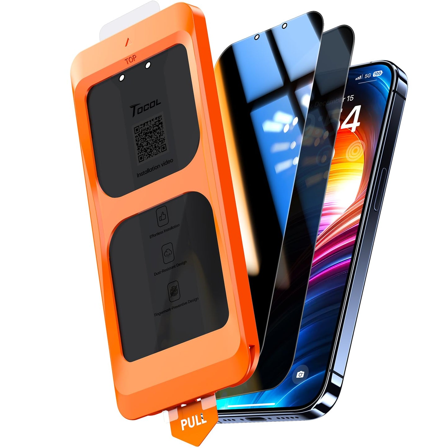 TOCOL Privacy Shield 9H Glass for iPhone 15 - 2 Pack - Small Enterprise