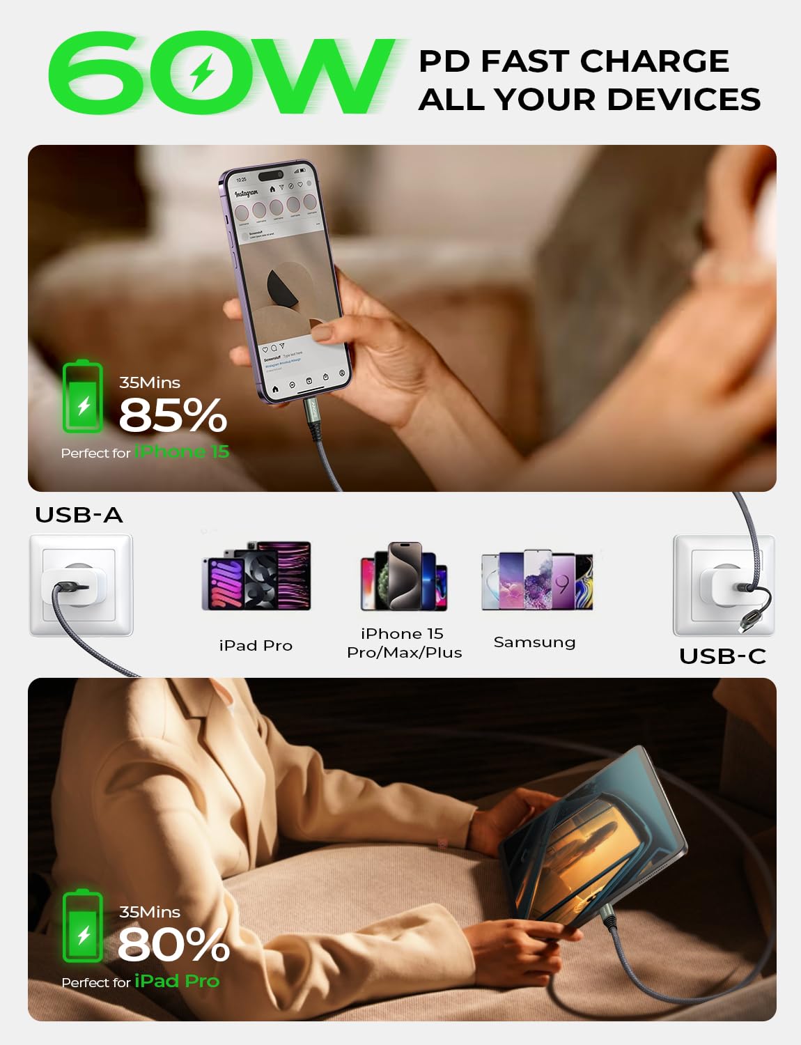 AINOPE 10FT Fast Charge USB C Cable & Adapter - Small Enterprise