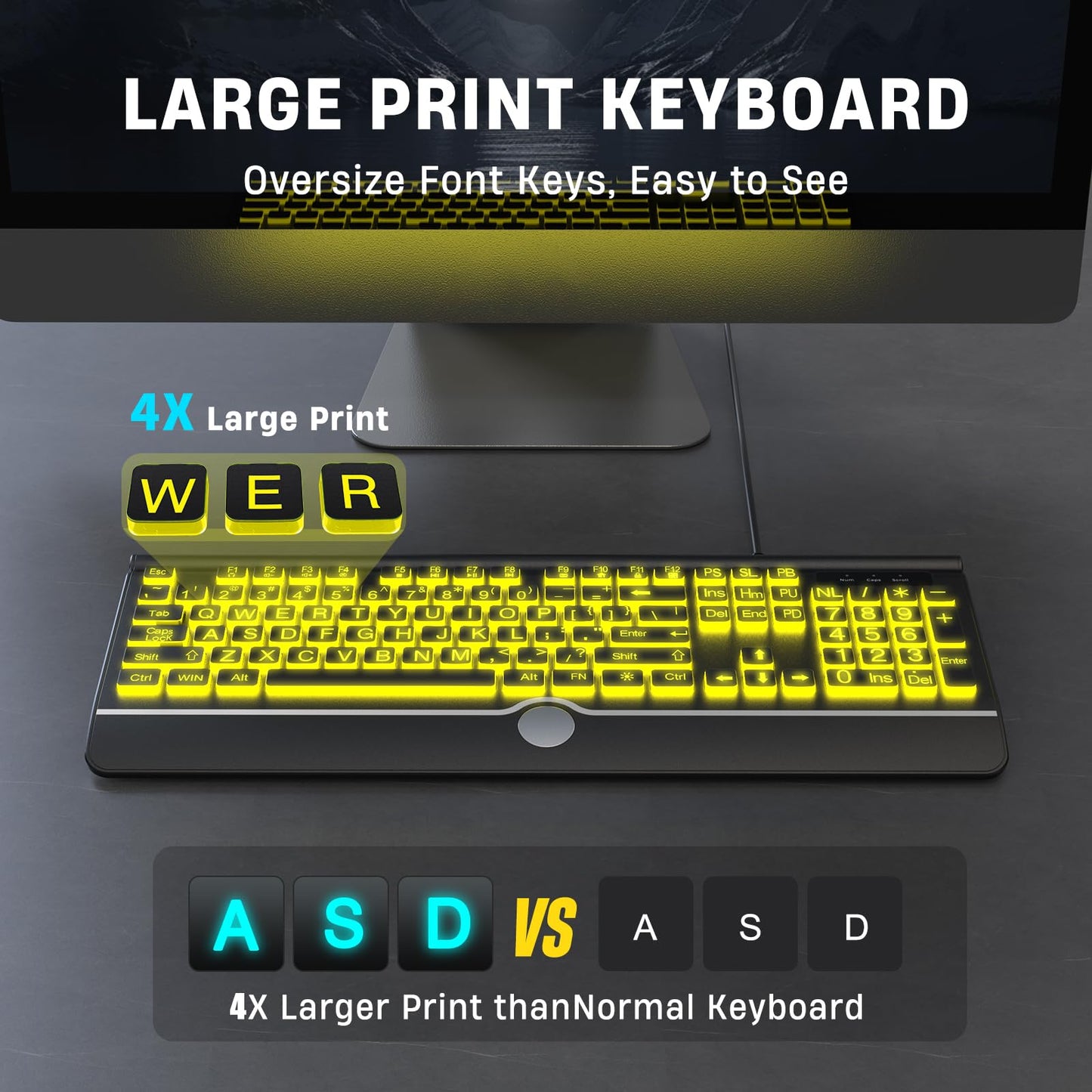 GlowType: Large Print 7-Color Backlit Keyboard