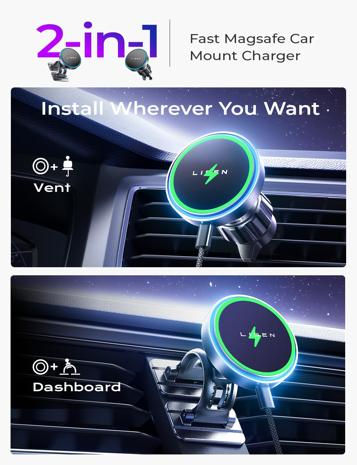 LISEN MagSafe 15W Wireless Car Charger Mount - Small Enterprise