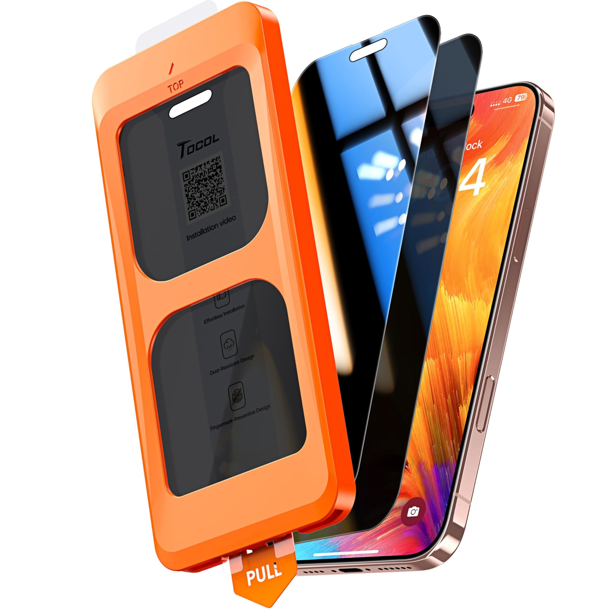 TOCOL Privacy Shield 9H Glass for iPhone 15 - 2 Pack - Small Enterprise